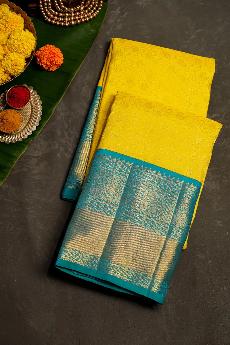 Kanchipuram Silk Yellow Saree