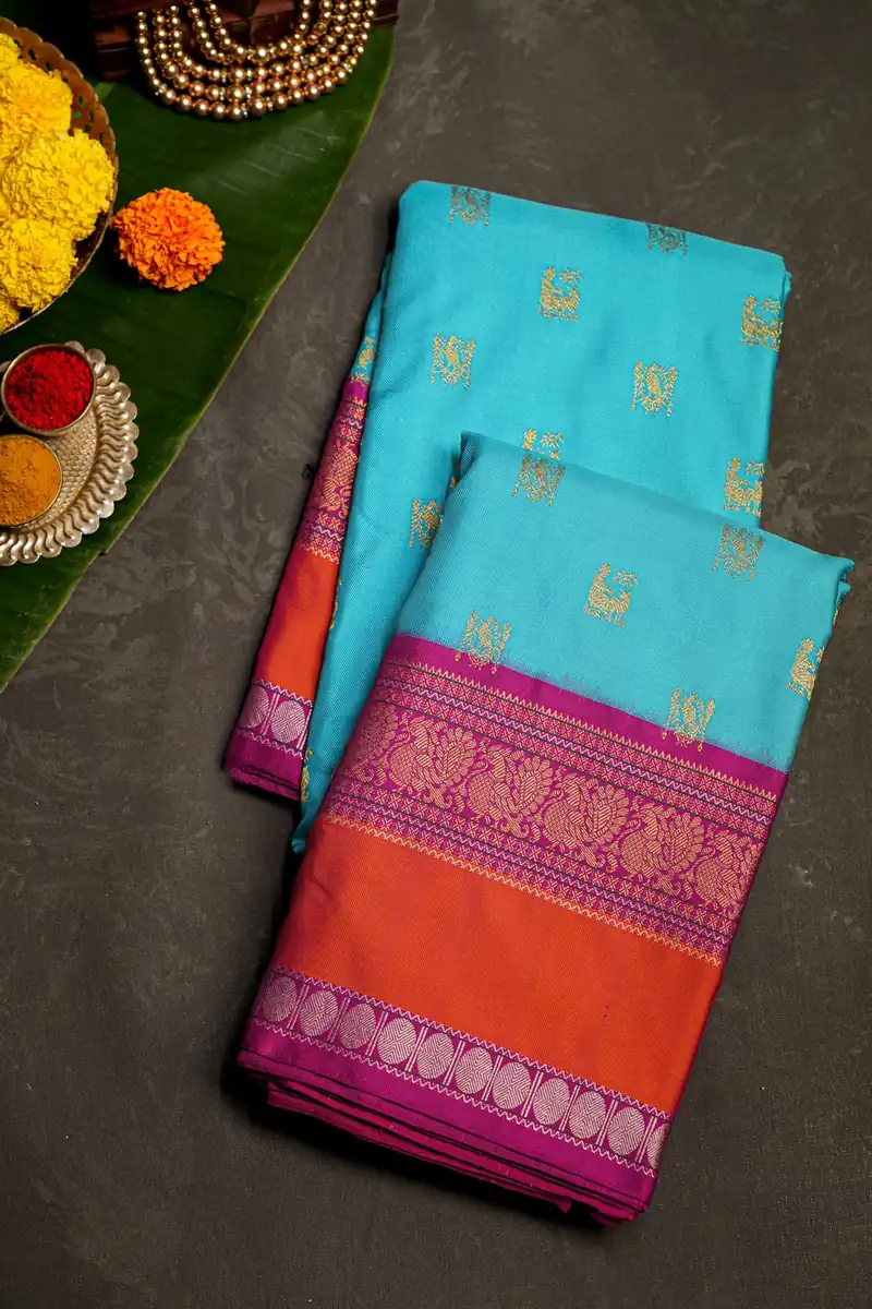 Kanchipuram Silk Sky Blue Saree