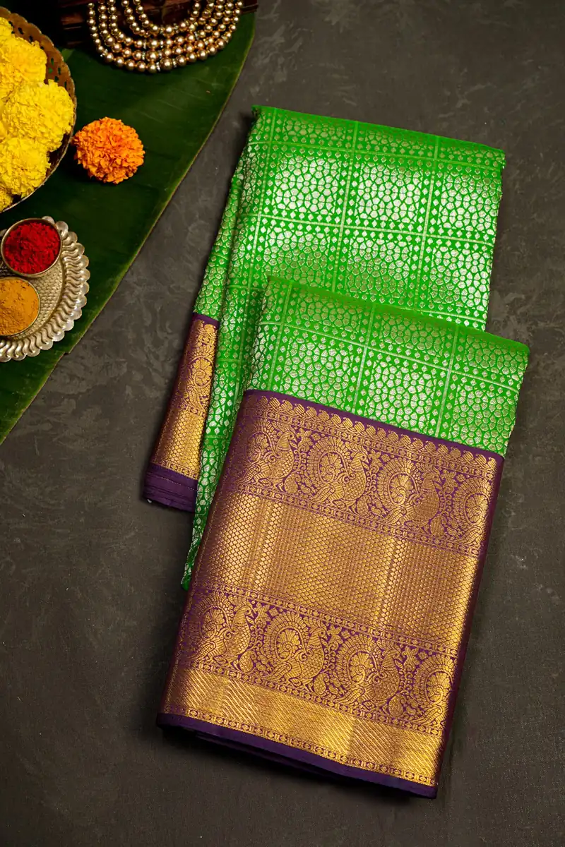 Kanchipuram Silk Parrot Green Saree