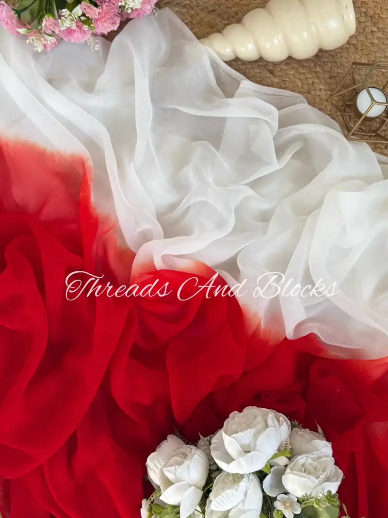Red White Shaded Chiffon Saree - Default Title