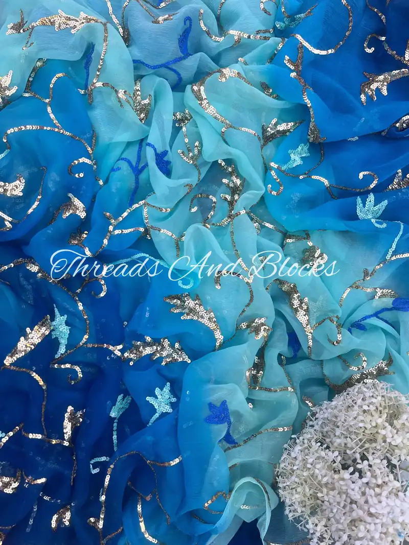 Shades of Blue Paisley Jaal Saree - Default Title