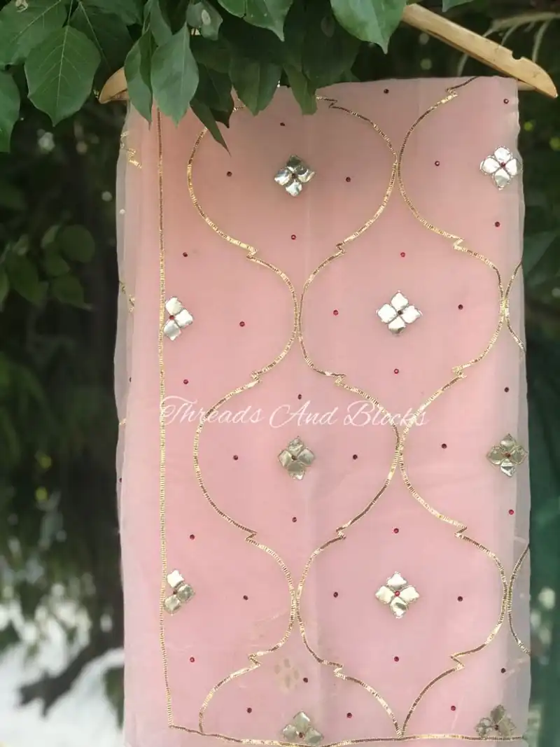 Soft Pink Gota Jaal Saree - Default Title