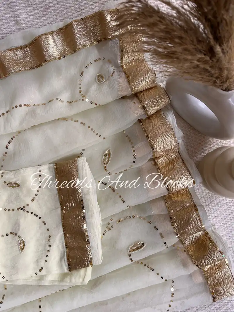 Vintage Lappa Border Saree - Off White