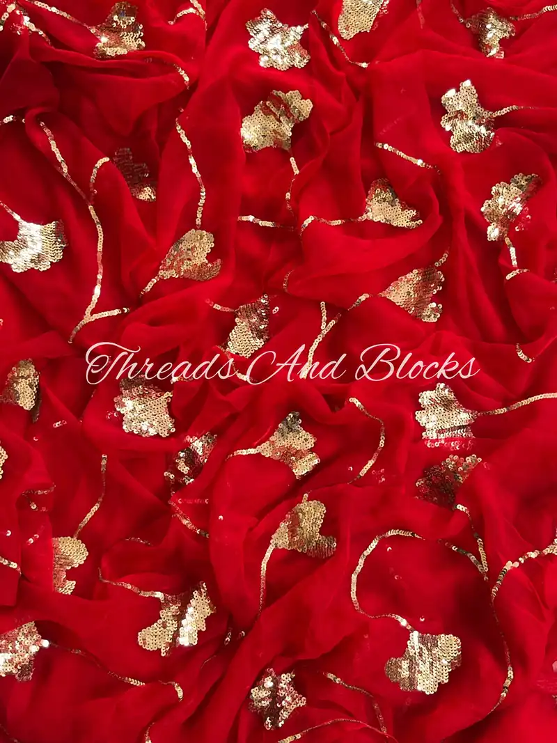 Teej Red Waterfall Sequin Jaal Saree - Default Title
