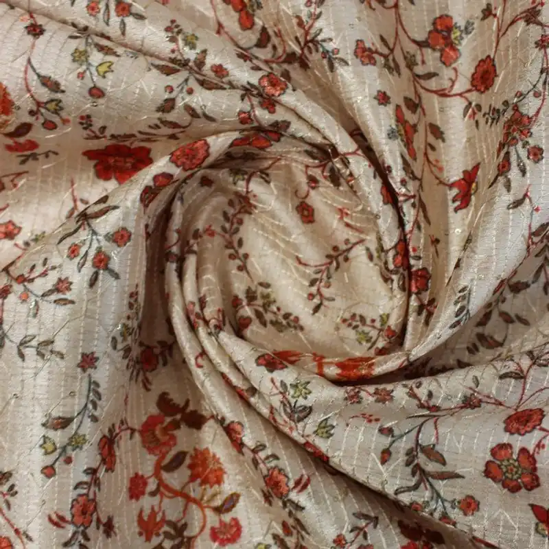 Cream & red garden embroidered print (RT-1244) - 1 MTR