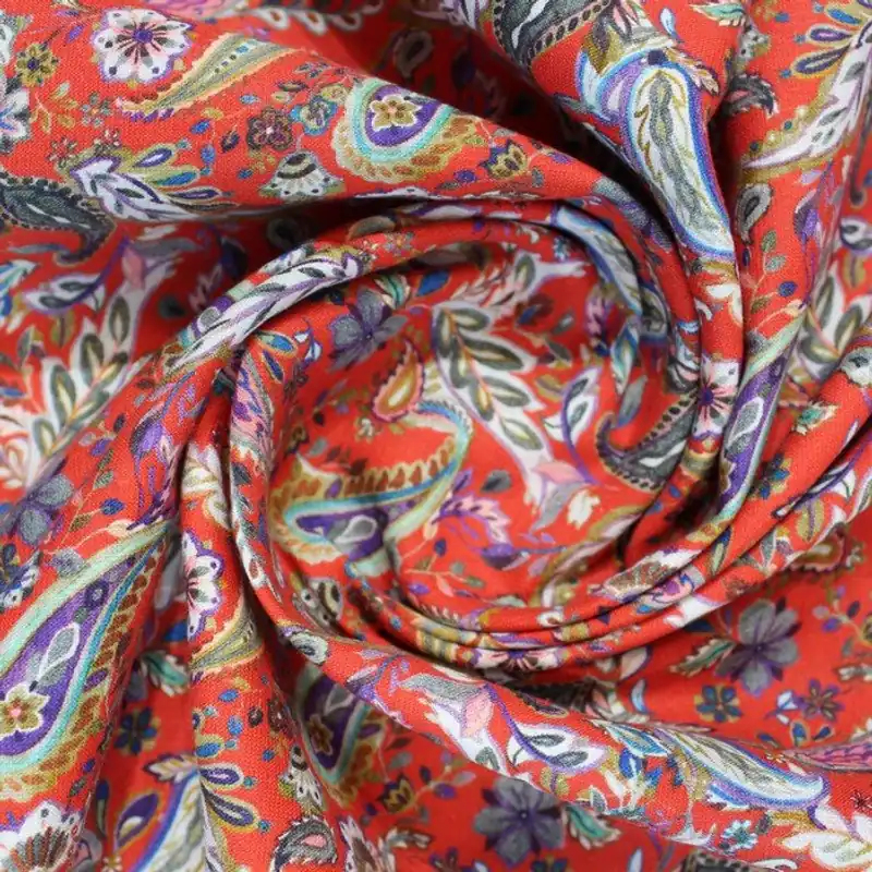 Red multicoloured abstract garden print linen (RT-1229) - 1 MTR