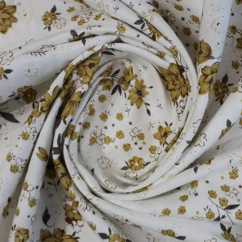 White & khaaki small flowery print linen (RT-1224) - 1 MTR