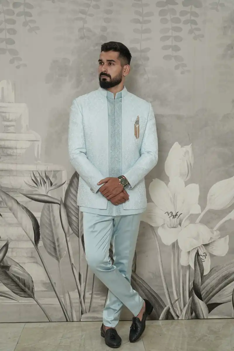 Open shrug short length indowestern with self-work (SKU-14909) - Default Title