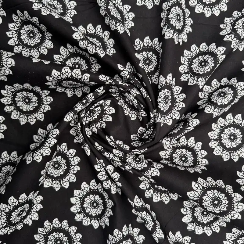 Black and white flower block print (RT-1364) - 1 MTR