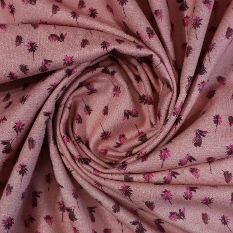 Pink leaf print linen (RT-1227) - 1 MTR
