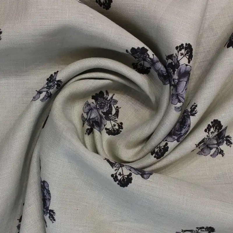 OIive & black Flowery print European Linen (RT-1153) - 1 MTR