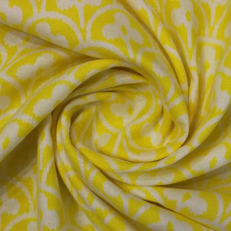 Bright yellow flowery print European Linen (RT-1162) - 1 MTR